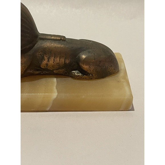 Sphinx Vintage Decoration Egyptian Pharaoh Brass Folk Statue Figurine On Marble - Picture 4 of 12